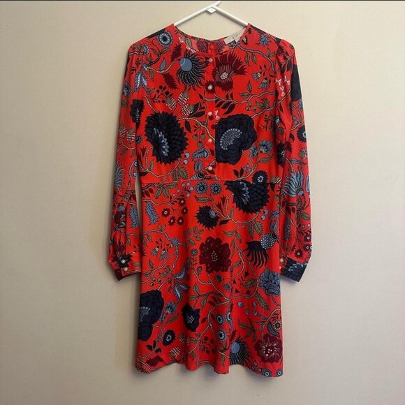 LOFT Dresses & Skirts - LOFT Red Floral Long Sleeve Dress Size 4 Fall Winter